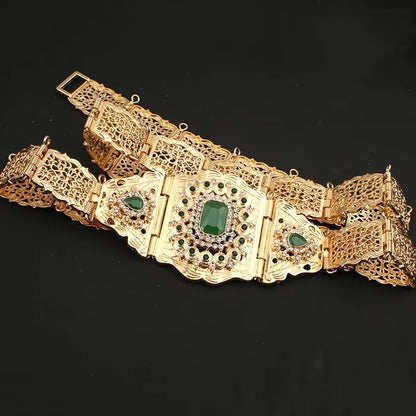  Ladies Waist Chain Moroccan Women'S Abayas Belt Gold Color Red Green Stone National Wedding Dress Metal Belt