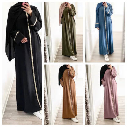 Elegant Sequin Chiffon Kaftan Dress for Women - Islamic Arabian Abaya Collection