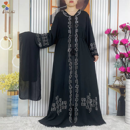 New Ramadan Muslim Dubai Abaya Long Sleeve Chiffon Loose Dashiki Muslim Cardigan Open Abayas African Women Clothing