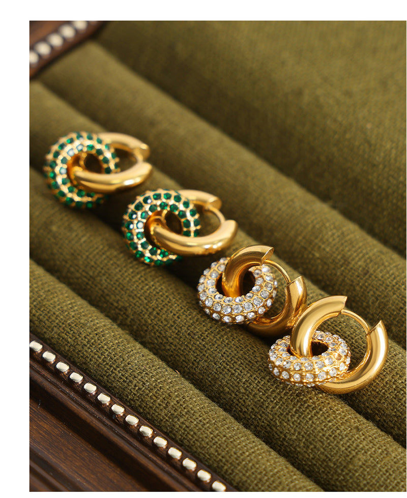 High-Grade Light Luxury Personality Titanium Steel Gold-Plated Diamond round Versatile Earrings