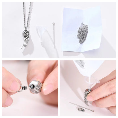 Angel Wing Cremation Necklace for Women Men,Stainless Steel Urn Pendant Ashes Holder Memorial Jewelry,Keepsake Gift