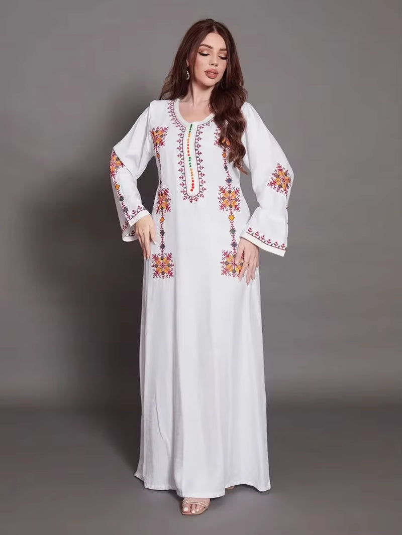 Elegant Embroidered Muslim Women's Jalabiya Abaya for Ramadan - Long Kimono Robe and Moroccan Caftan Dress