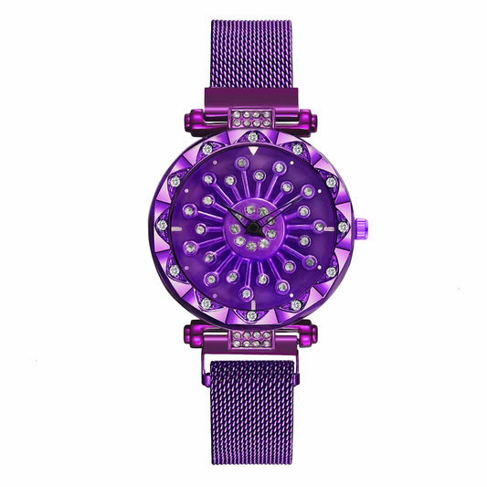 2025 Reloj Mujer Creative Whirling Women Watches Magnet Buckle Rotating Diamond Dial Quatrz Wristwatch Ladies Watches Best Gifts